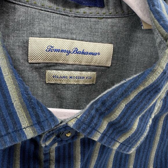 Tommy Bahama Mens Blue/Green Button Up Shirt L Island Modern Fit Striped Long Sl - Picture 4 of 5